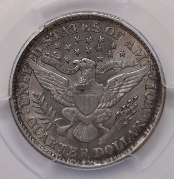 1892-O Barber Silver Quarter, Nice Eye Appeal, PCGS AU-50, Store Sale #QR1956