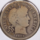1914 Barber Silver Dime, Very Good Circulated Coin, Store Sale