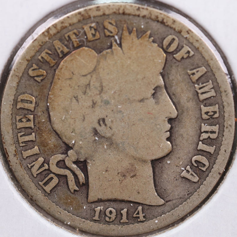 1914 Barber Silver Dime, Very Good Circulated Coin, Store Sale