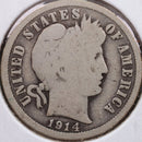 1914 Barber Silver Dime, Very Good Circulated Coin, Store Sale