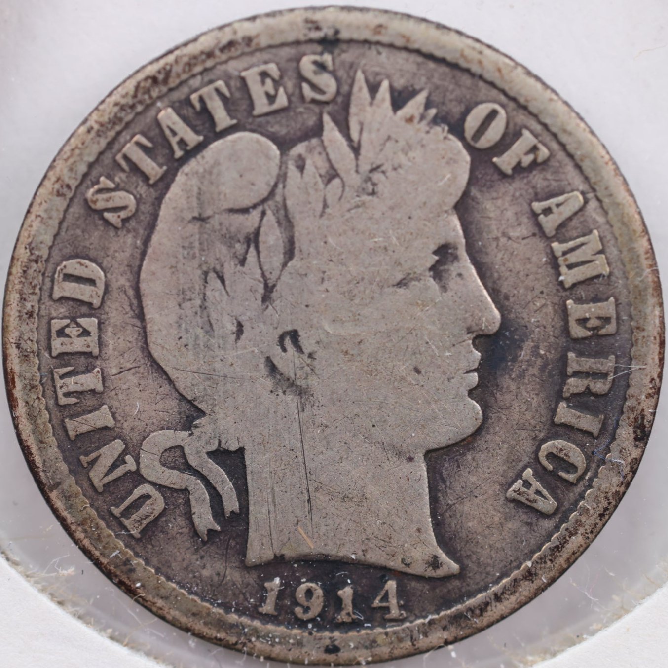 1914-D Barber Dime, Very Good Circulated Coin, Store #DE0592