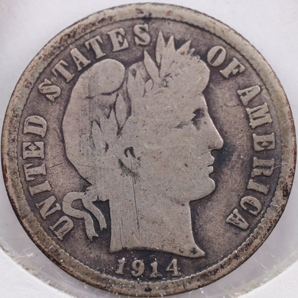 1914-D Barber Silver Dime, Very Good Circulated Coin, Store Sale #d914D02