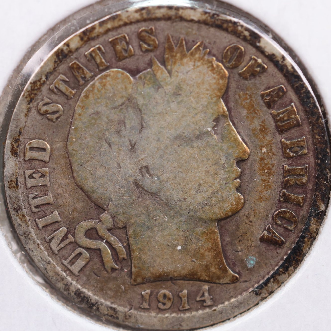 1914-D Barber Dime, Very Good Circulated Coin, Store #DE0591
