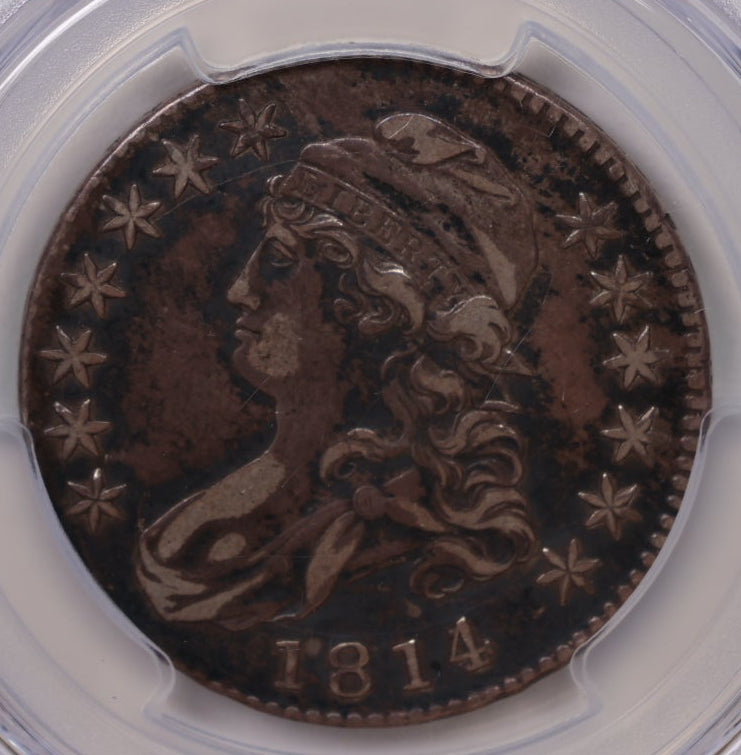 1814/3 Cap Bust Silver Half Dollar, Overdate, PCGS (XF), Genuine. Store #HR2049.
