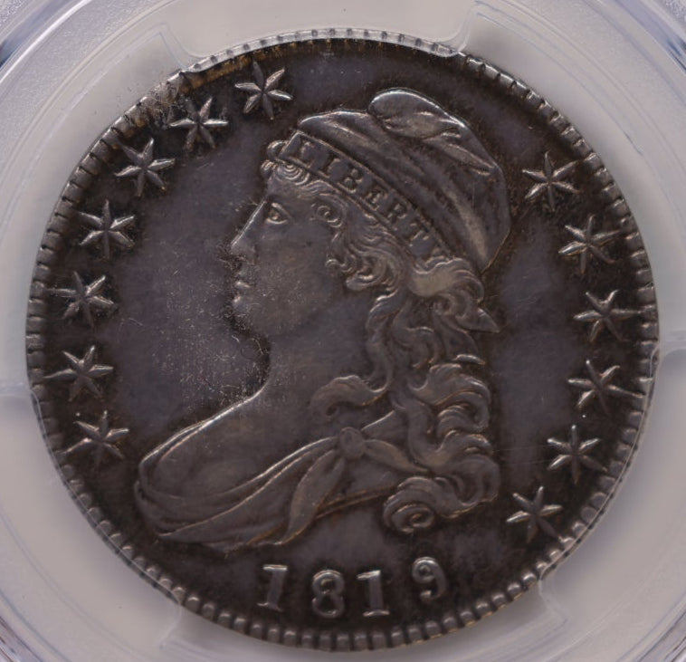 1819/8 Cap Bust Silver Half Dollar, Overdate, PCGS (AU), Genuine. Store #HR2050.