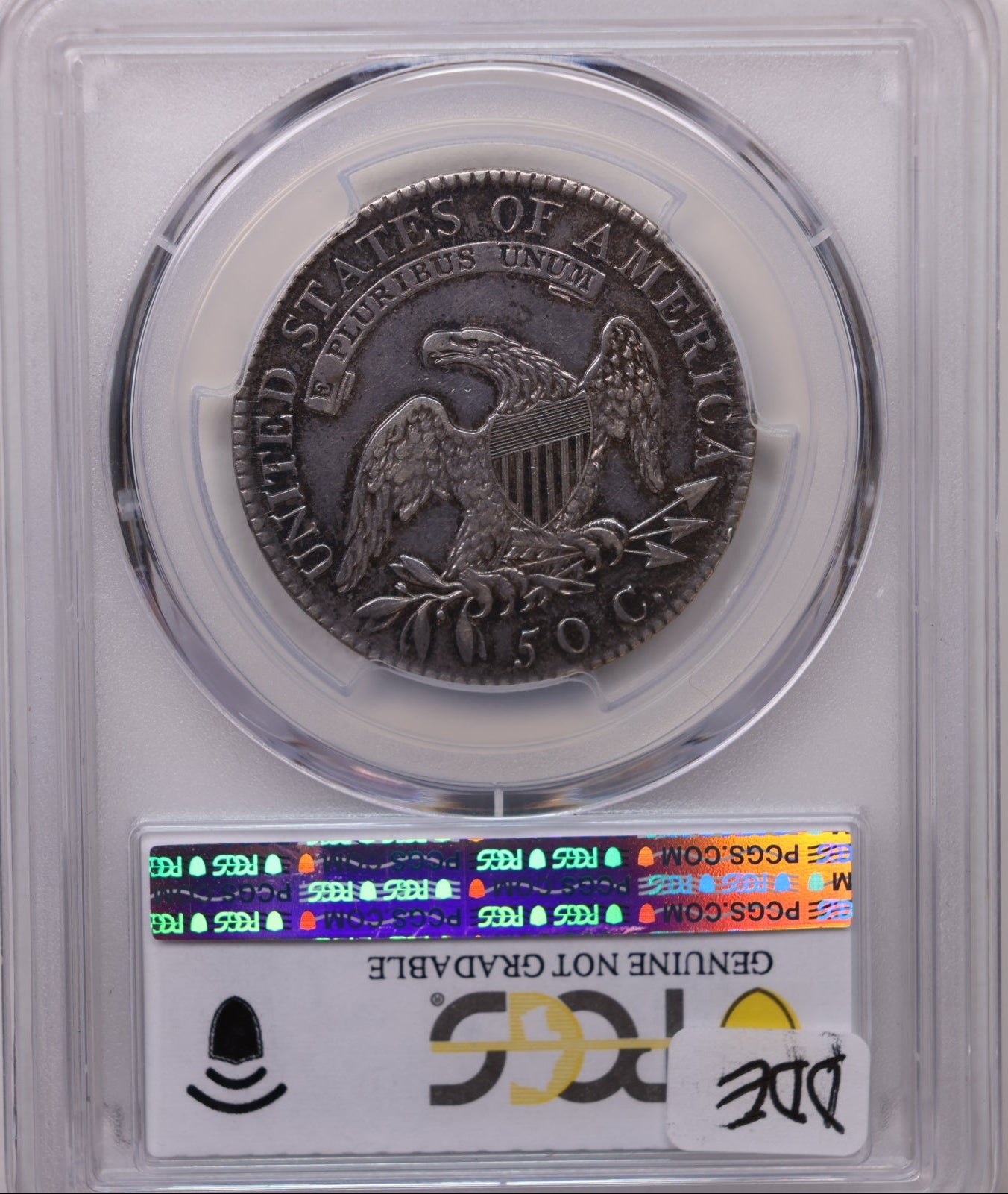 1819/8 Cap Bust Silver Half Dollar, Overdate, PCGS (AU), Genuine. Store #HR2050.
