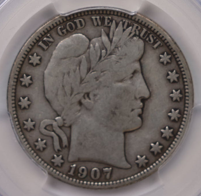 1907 Barber SIlver Half Dollar, PCGS F-15, Nice Eye Appeal, Store #HR2052.