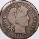 1916 Barber Silver Dime, Very Good Circulated Coin, Store Sale