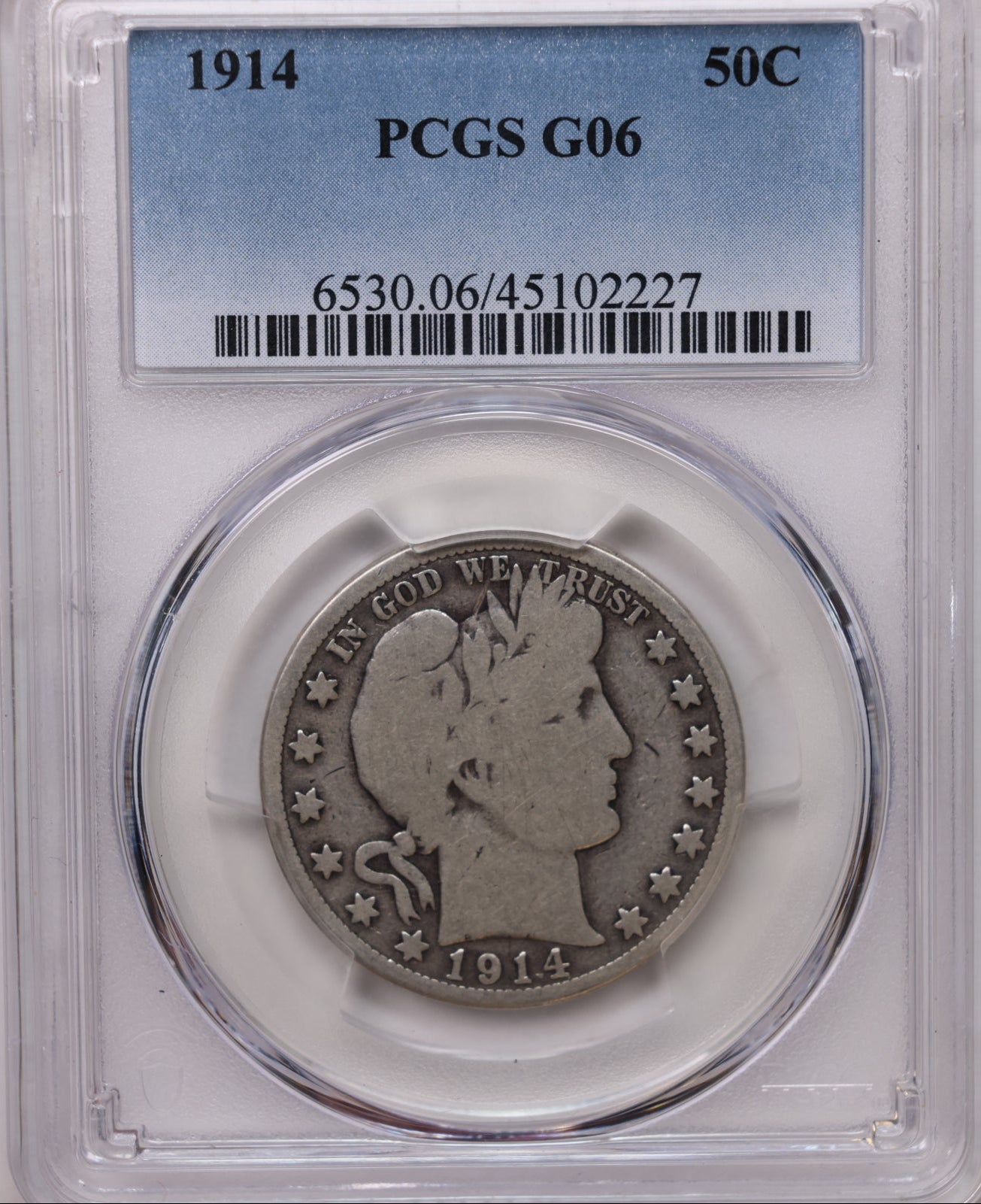 1914 Barber SIlver Half Dollar, PCGS Good-6, Nice Eye Appeal, Store #HR2054.