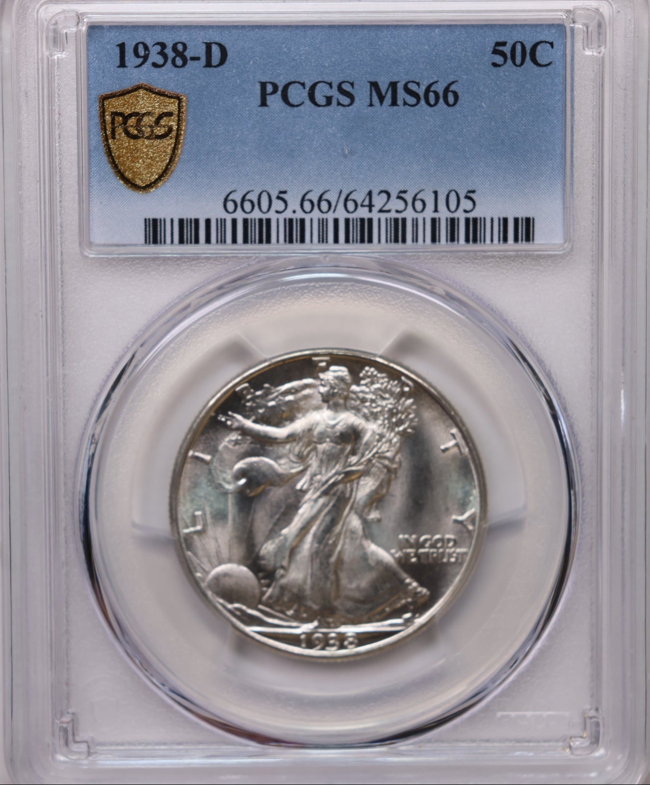 1938-D Walking Liberty Half, Blast White Semi-Key, PCGS MS-66. #HR2055.