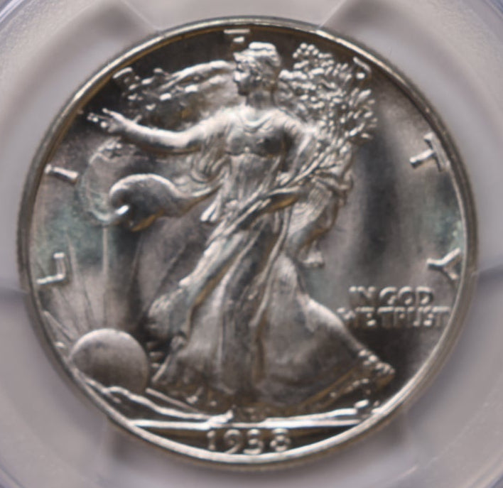 1938-D Walking Liberty Half, Blast White Semi-Key, PCGS MS-66. #HR2055.