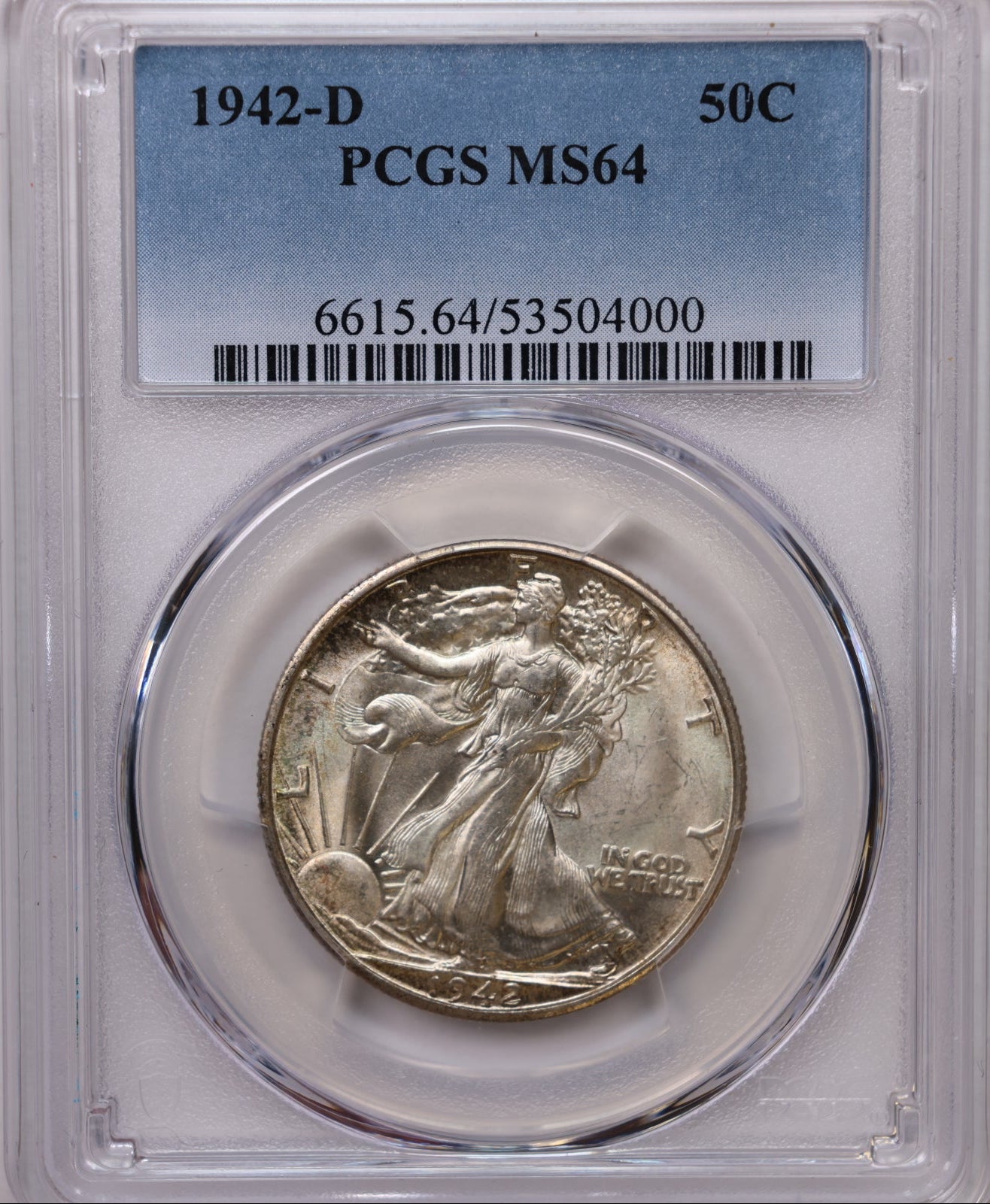 1942-D Walking Liberty Silver Half Dollar, PCGS MS-64, Store #HR2056.