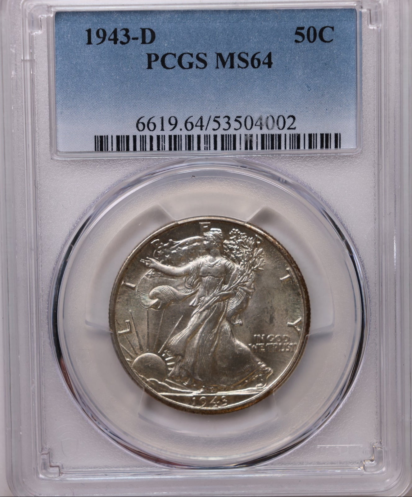 1943-D Walking Liberty Silver Half Dollar, PCGS MS-64, Store #HR2057.