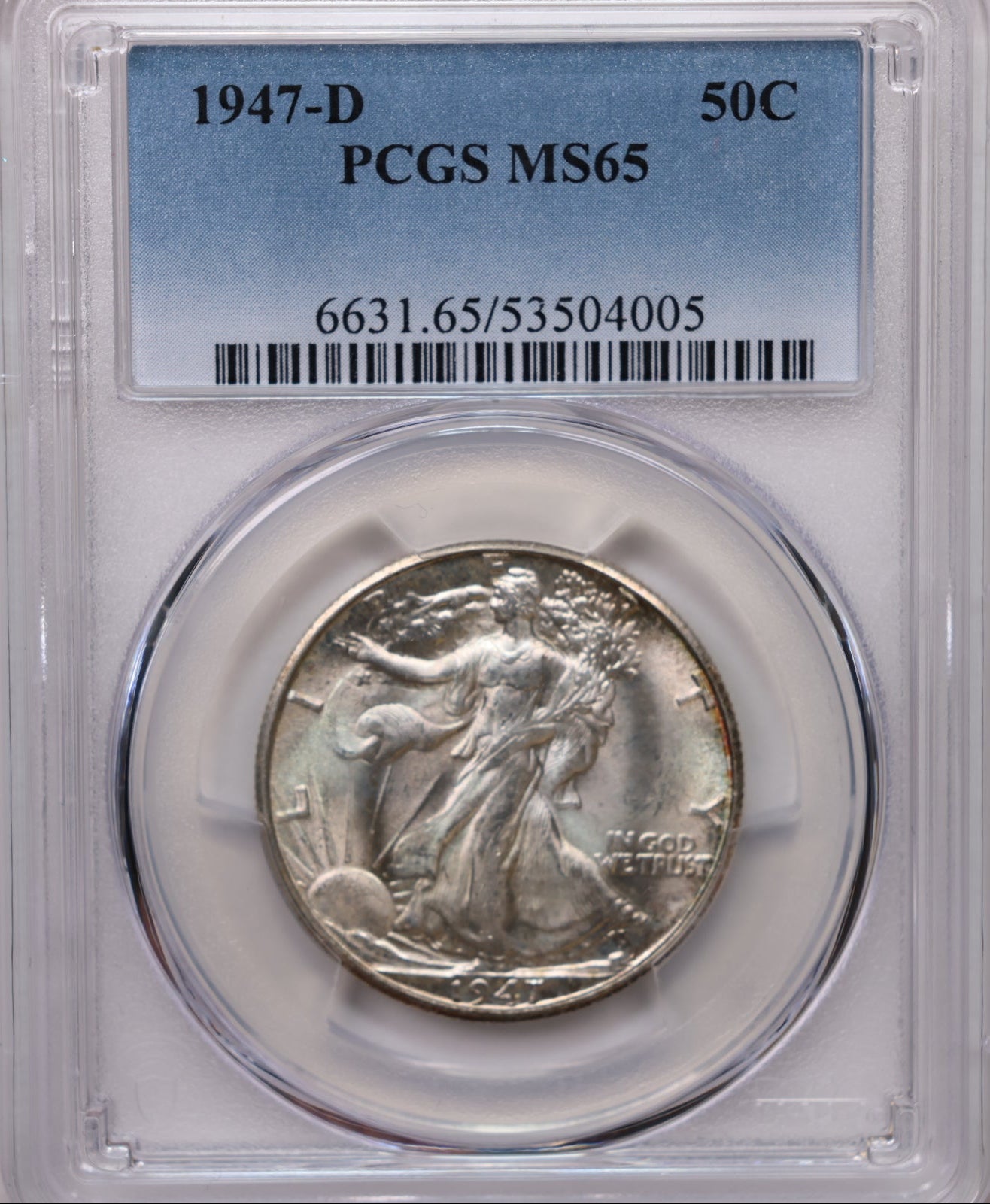 1947-D Walking Liberty Silver Half Dollar, PCGS MS-65, Store #HR2058.