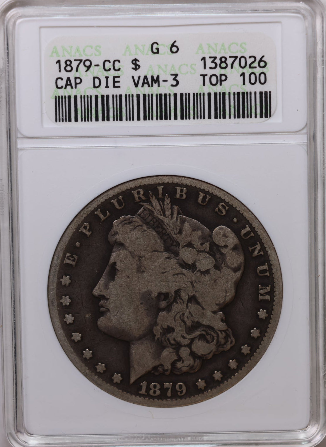 1879-CC Morgan Silver Dollar, Cap Die, ANACS Good-6, Store #DR027.