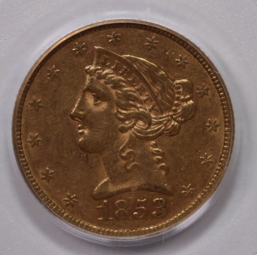 1853 $5 Gold Liberty, Half Eagle, PCGS VF-35, Store Sale #G003