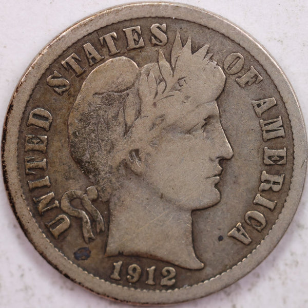 1912-D Barber Silver Dime, Fine Circulated Coin, Store #DBA001