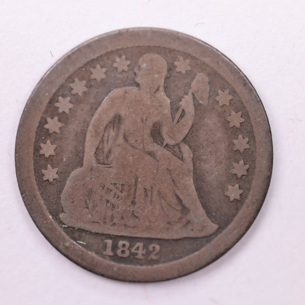 1842 Seated Liberty Silver Dime., Very Good., Store Sale #19005