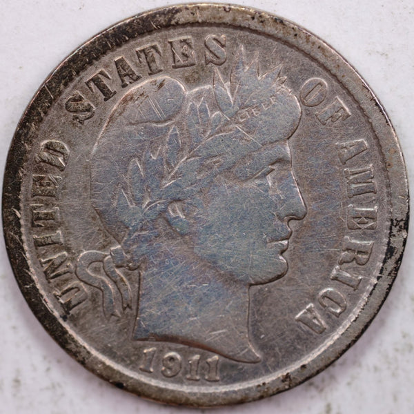 1911 Barber Silver Dime, Very Fine Circulated Coin, Store #DBA002