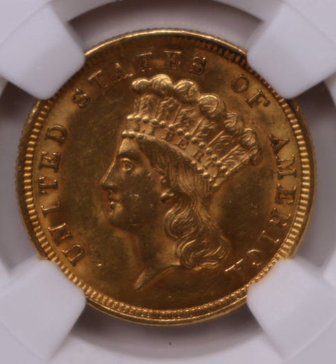 1854 $3 Gold Indian Princess Head, NGC AU-58, Store Sale #G004.