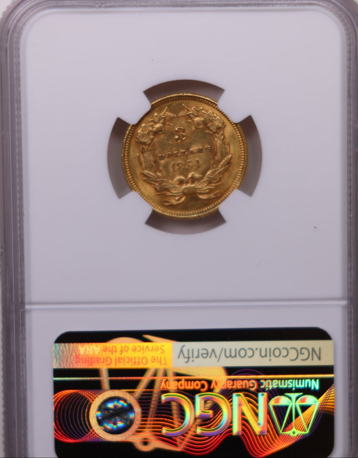 1854 $3 Gold Indian Princess Head, NGC AU-58, Store Sale #G004.