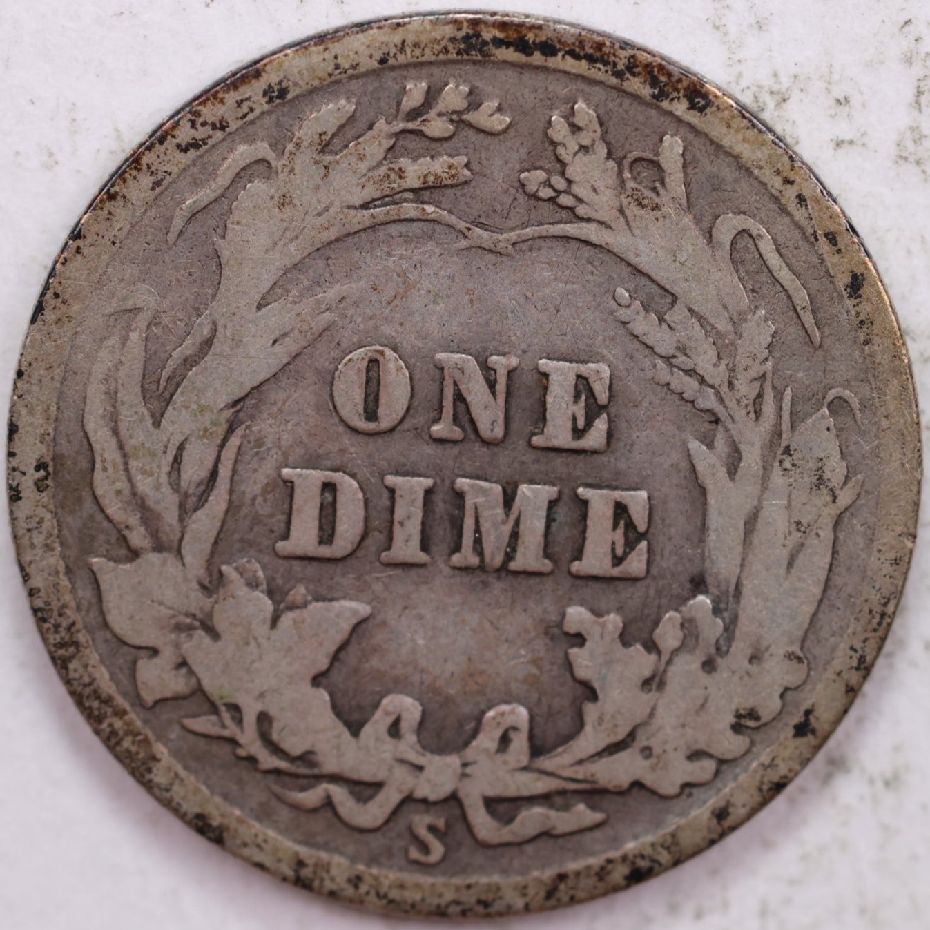 1915-S Barber Silver Dime, Very Good Circulated Coin, Store #DE0001