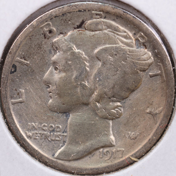1917 Mercury Silver Dime, Very Fine Circulated Coin, Store #DE0007