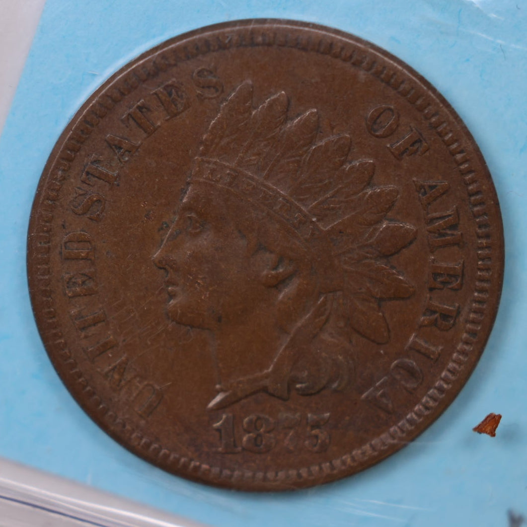 1875 Indian Head Small Cent, Extra Fine Circulated Coin. Store #CT1582
