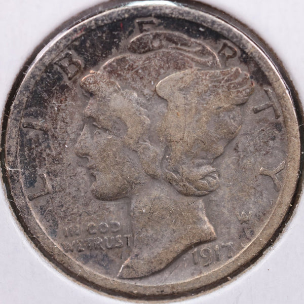 1917 Mercury Silver Dime, Fine Circulated Coin, Store #DE0008