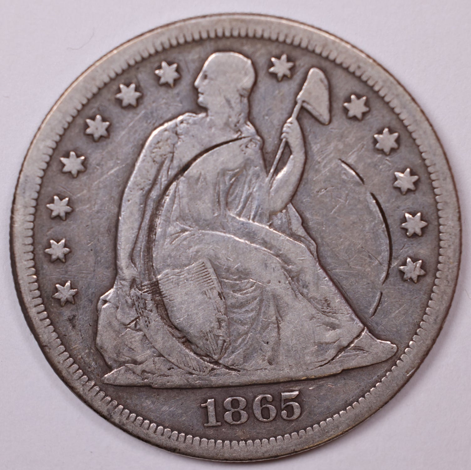 1865 Liberty Seated Silver Dollar, Fine Detailed Coin, Store Sale #DR029.