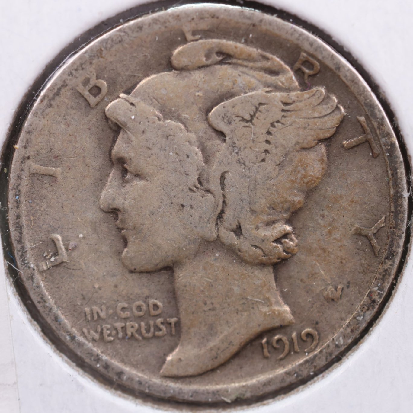 1919 Mercury Silver Dime, Fine Circulated Coin, Store #DE0012