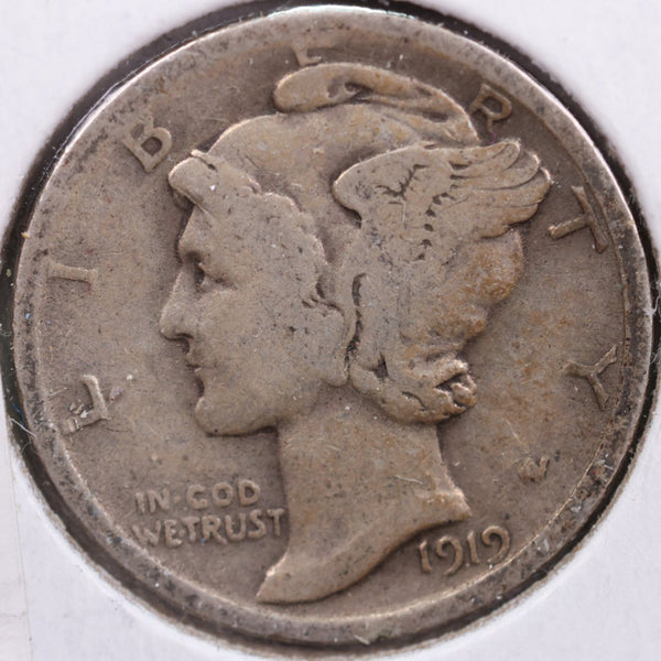 1919 Mercury Silver Dime, Fine Circulated Coin, Store #DE0012
