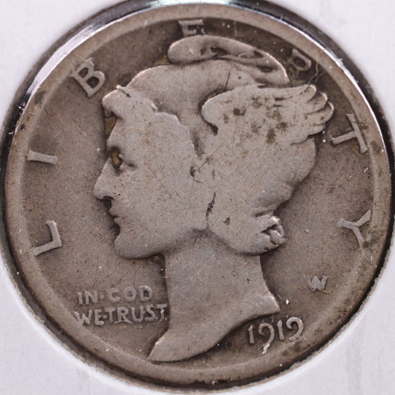 1919 Mercury Silver Dime, Fine Circulated Coin, Store