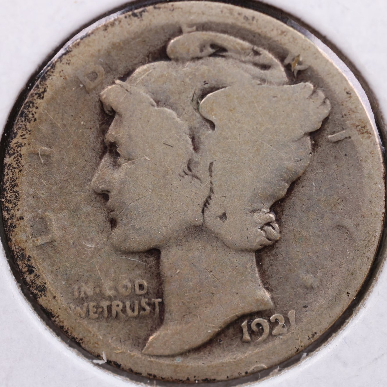 1921 Mercury Silver Dime, Very Good Circulated Coin, Store #DE0018