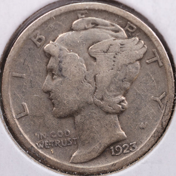 1923 Mercury Silver Dime, Fine Circulated Coin, Store #DE0029
