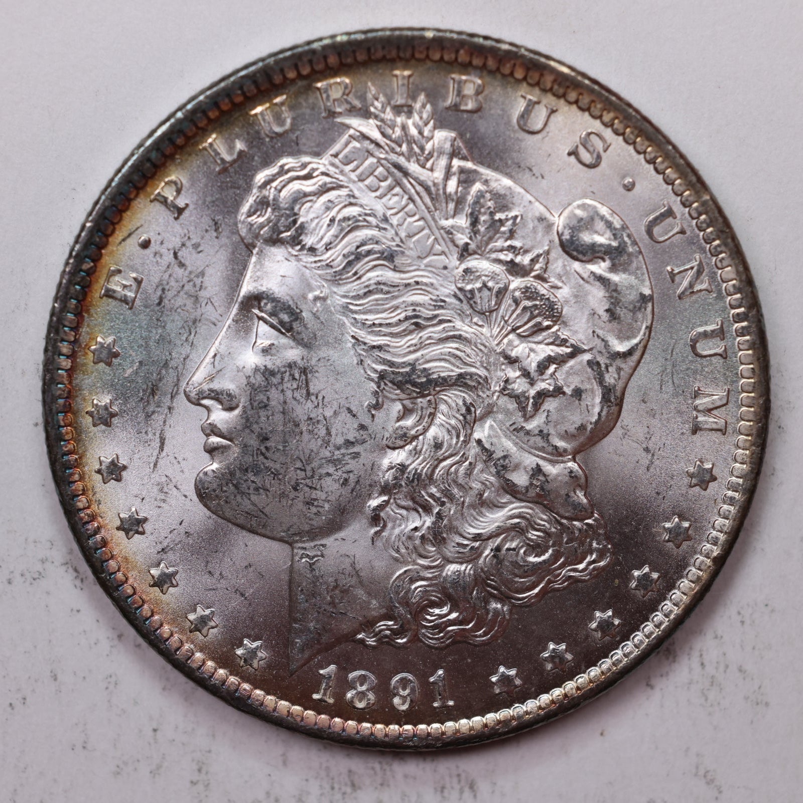 1891-CC Morgan Silver Dollar, Mint State +, Uncirculated Coin, Store #DR055.