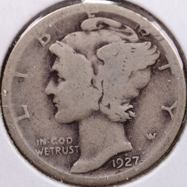 1927-S Mercury Silver Dime, Very Fine Circulated Coin, Store #DE0044