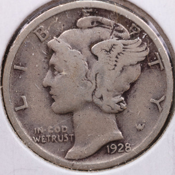 1928 Mercury Silver Dime, Very Fine Circulated Coin, Store #DE0046