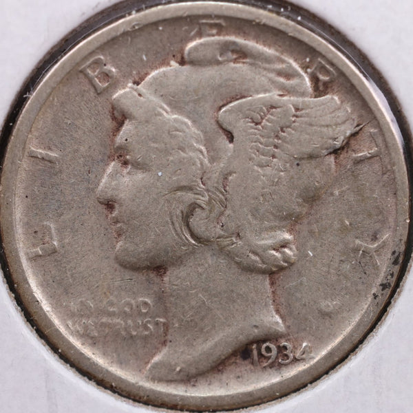 1934 Mercury Silver Dime, Very Fine Circulated Coin, Store #DE0052
