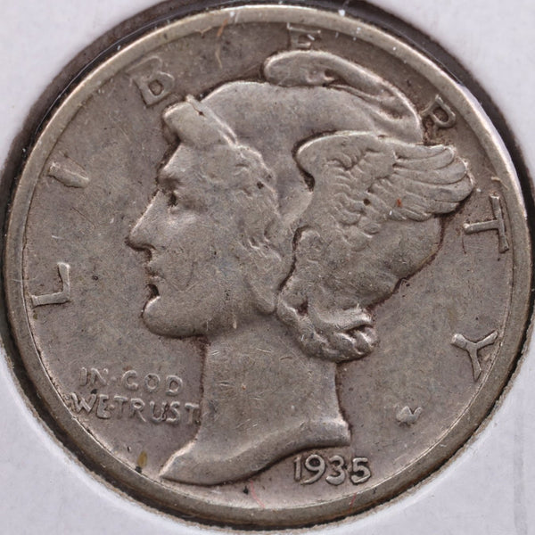 1935 Mercury Silver Dime, Very Fine Circulated Coin, Store #DE0055