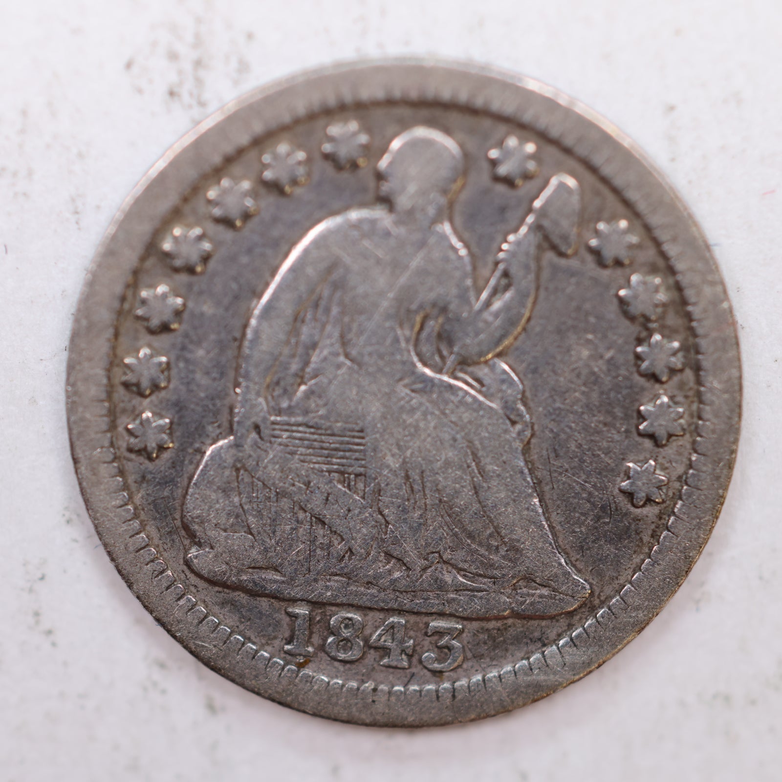 1843 Seated Liberty Silver Half Dime, Fine Circulated Coin, Store #HE017.