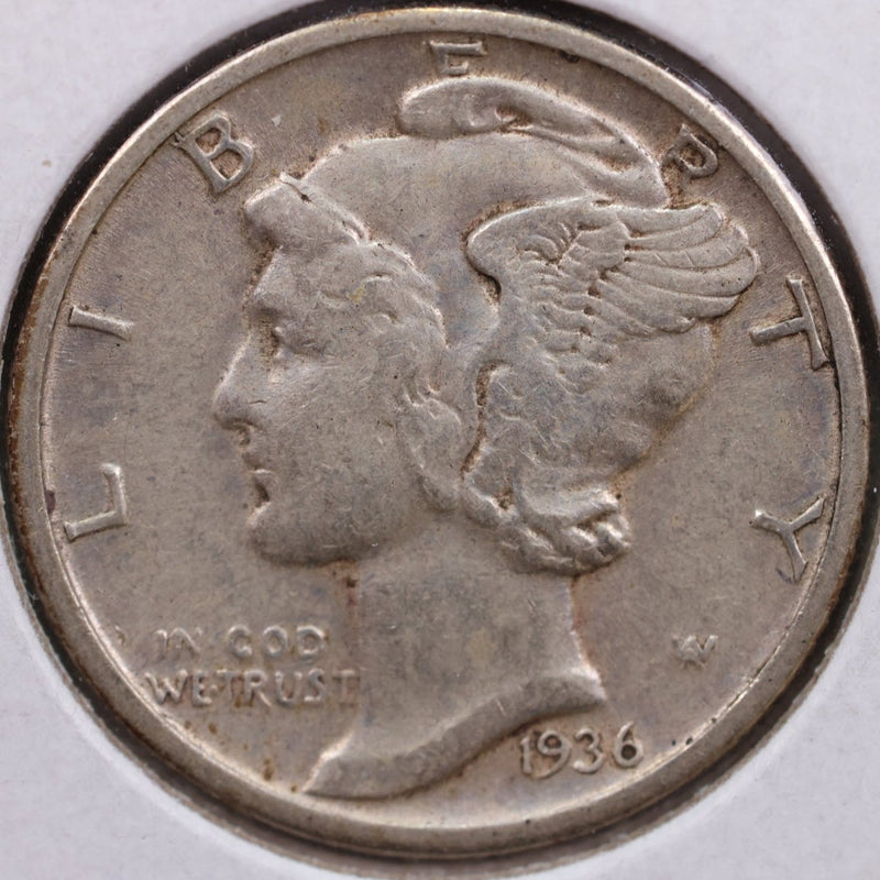 1936 Mercury Silver Dime, Extra Fine Circulated Coin, Store