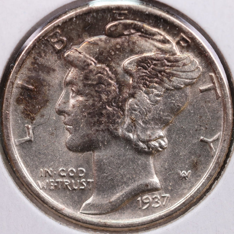 1937 Mercury Silver Dime, Mint State Uncirculated Coin, Store