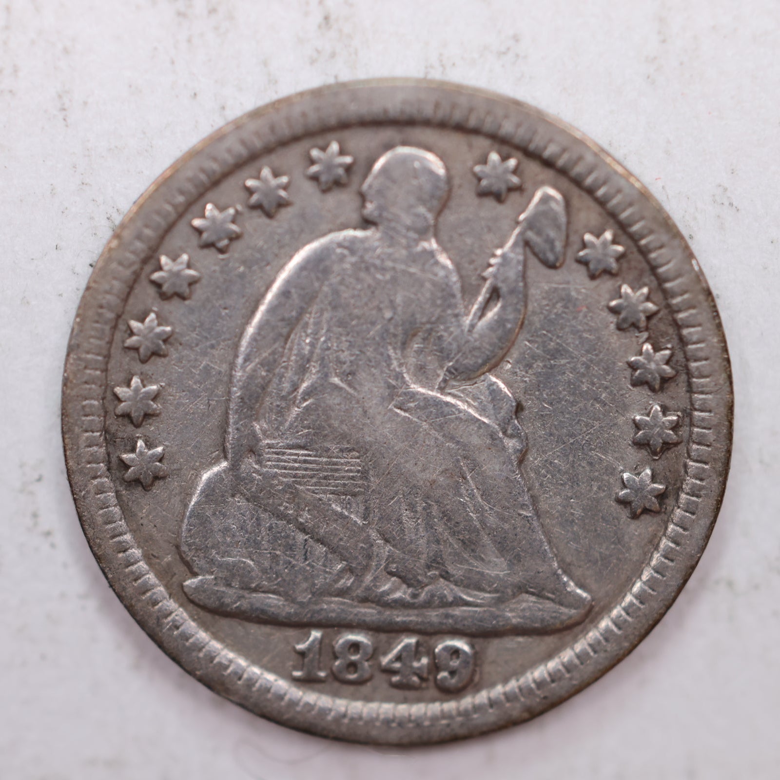 1849/6 Seated Liberty Silver Half Dime, Fine Circulated Coin, Store #HE025.