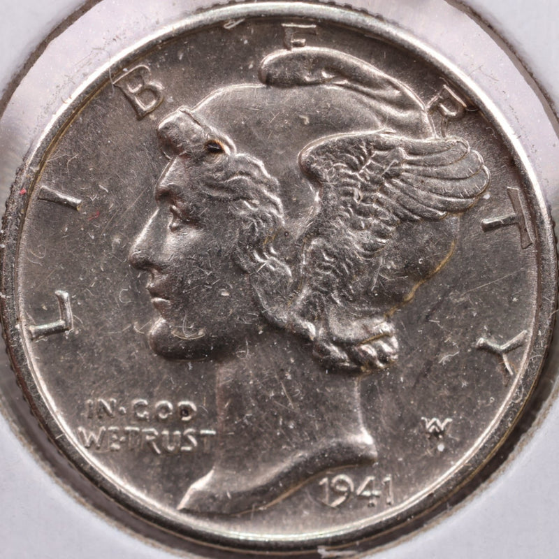1941 Mercury Silver Dime, Mint State Uncirculated Coin, Store