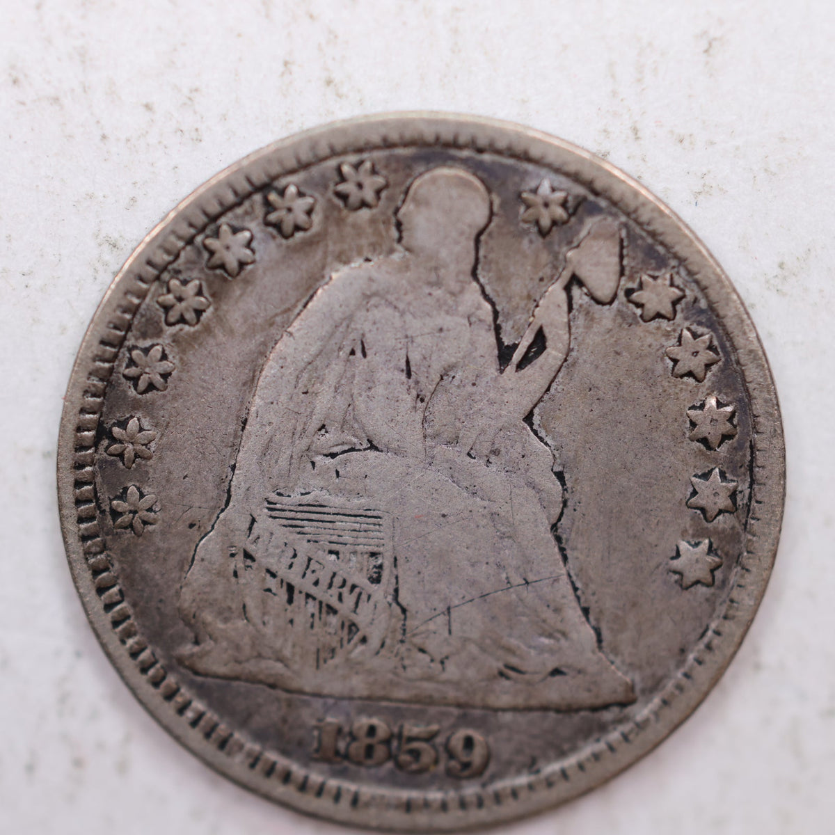 1859 Seated Liberty Silver Half Dime, Very Fine + Coin, Store #HE036.