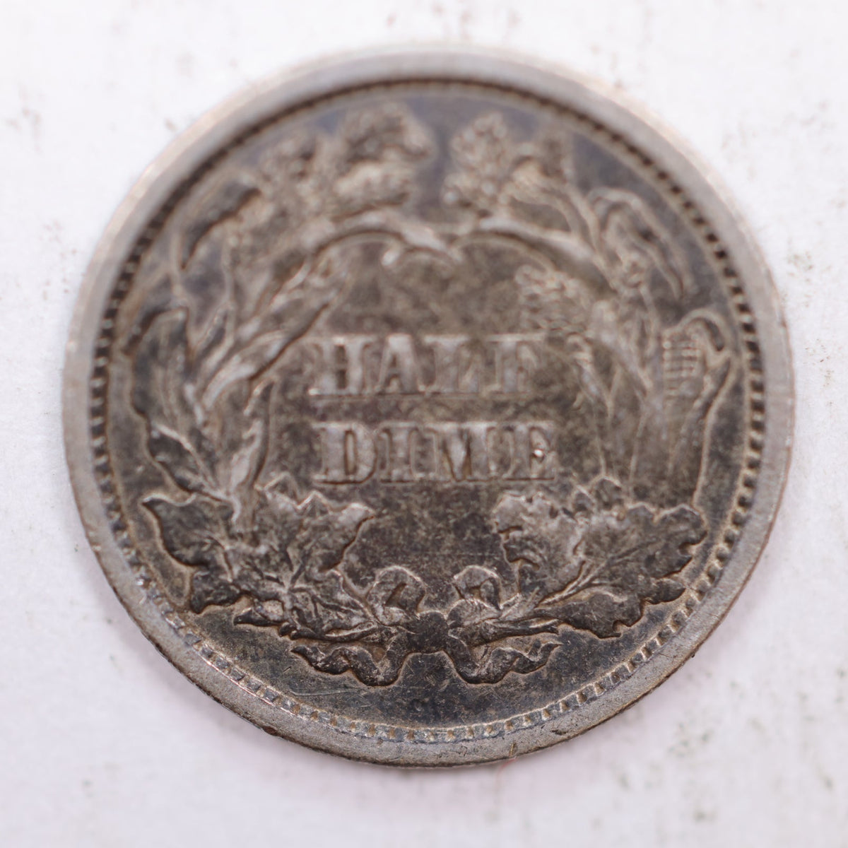 1860 Seated Liberty Silver Half Dime, About Uncirculated Coin, Store #HE038.