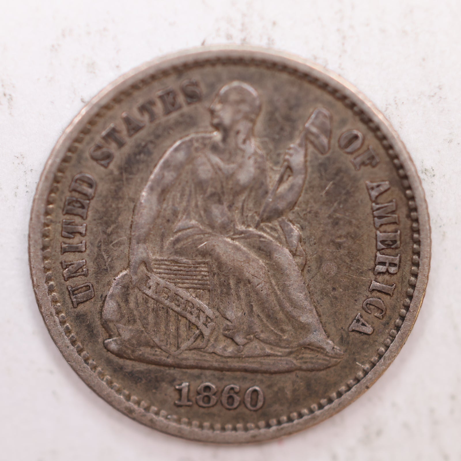 1860 Seated Liberty Silver Half Dime, X.F. + Circulated Coin, Store #HE039.