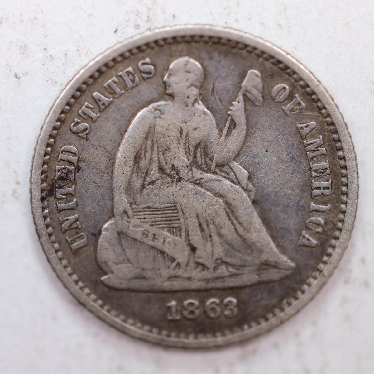 1863 Seated Liberty Silver Half Dime, Very Fine Circulated Coin, Store #HE044.