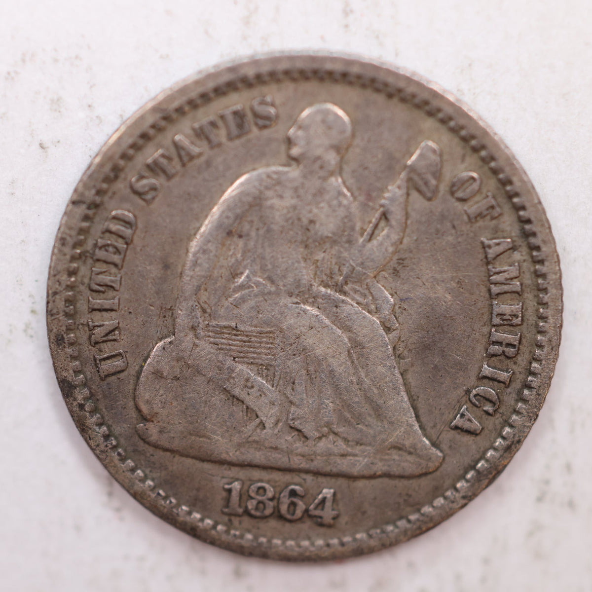 1864 Seated Liberty Silver Half Dime, Very Fine Circulated Coin, Store #HE048